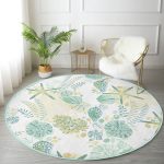 - RealHomes Dijital Baskılı Kaymaz Tabanlı Comfort Yuvarlak Halı - Realhomes  Beyaz Zeminde Deniz Yıldızı Desenli Dijital Baskılı Modern Yeşil Outdoor Yıkanabilir Kaymaz Tabanlı Yuvarlak Halı Realhomes