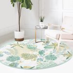 - RealHomes Dijital Baskılı Kaymaz Tabanlı Comfort Yuvarlak Halı - Realhomes  Beyaz Zeminde Deniz Yıldızı Desenli Dijital Baskılı Modern Yeşil Outdoor Yıkanabilir Kaymaz Tabanlı Yuvarlak Halı Realhomes