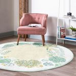 - RealHomes Dijital Baskılı Kaymaz Tabanlı Comfort Yuvarlak Halı - Realhomes  Beyaz Zeminde Deniz Yıldızı Desenli Dijital Baskılı Modern Yeşil Outdoor Yıkanabilir Kaymaz Tabanlı Yuvarlak Halı Realhomes