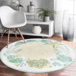 - RealHomes Dijital Baskılı Kaymaz Tabanlı Comfort Yuvarlak Halı - Realhomes  Beyaz Zeminde Deniz Yıldızı Desenli Dijital Baskılı Modern Yeşil Outdoor Yıkanabilir Kaymaz Tabanlı Yuvarlak Halı Realhomes