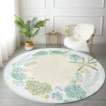 - RealHomes Dijital Baskılı Kaymaz Tabanlı Comfort Yuvarlak Halı - Realhomes  Beyaz Zeminde Deniz Yıldızı Desenli Dijital Baskılı Modern Yeşil Outdoor Yıkanabilir Kaymaz Tabanlı Yuvarlak Halı Realhomes