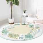 - RealHomes Dijital Baskılı Kaymaz Tabanlı Comfort Yuvarlak Halı - Realhomes  Beyaz Zeminde Deniz Yıldızı Desenli Dijital Baskılı Modern Yeşil Outdoor Yıkanabilir Kaymaz Tabanlı Yuvarlak Halı Realhomes