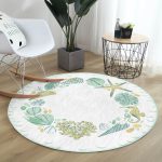 Beyaz Zeminde Deniz Atı Desenli Dijital Baskılı Modern Yeşil Outdoor Yıkanabilir Kaymaz Tabanlı Yuvarlak Halı Realhomes