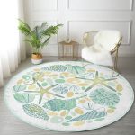 - RealHomes Dijital Baskılı Kaymaz Tabanlı Comfort Yuvarlak Halı - Realhomes  Beyaz Zeminde Deniz Yıldızı Desenli Dijital Baskılı Modern Yeşil Outdoor Yıkanabilir Kaymaz Tabanlı Yuvarlak Halı Realhomes