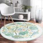 - RealHomes Dijital Baskılı Kaymaz Tabanlı Comfort Yuvarlak Halı - Realhomes  Beyaz Zeminde Deniz Yıldızı Desenli Dijital Baskılı Modern Yeşil Outdoor Yıkanabilir Kaymaz Tabanlı Yuvarlak Halı Realhomes