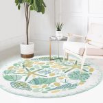 - RealHomes Dijital Baskılı Kaymaz Tabanlı Comfort Yuvarlak Halı - Realhomes  Beyaz Zeminde Deniz Yıldızı Desenli Dijital Baskılı Modern Yeşil Outdoor Yıkanabilir Kaymaz Tabanlı Yuvarlak Halı Realhomes