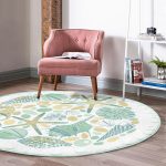 - RealHomes Dijital Baskılı Kaymaz Tabanlı Comfort Yuvarlak Halı - Realhomes  Beyaz Zeminde Deniz Yıldızı Desenli Dijital Baskılı Modern Yeşil Outdoor Yıkanabilir Kaymaz Tabanlı Yuvarlak Halı Realhomes