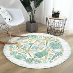 - RealHomes Dijital Baskılı Kaymaz Tabanlı Comfort Yuvarlak Halı - Realhomes  Beyaz Zeminde Deniz Yıldızı Desenli Dijital Baskılı Modern Yeşil Outdoor Yıkanabilir Kaymaz Tabanlı Yuvarlak Halı Realhomes