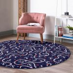 - RealHomes Dijital Baskılı Kaymaz Tabanlı Comfort Yuvarlak Halı - Realhomes  Renkli Zeminde Çapa Ve Halat Desenli Dijital Baskılı Modern Lacivert Outdoor Yıkanabilir Kaymaz Tabanlı Yuvarlak Halı Realhomes