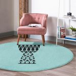 - RealHomes Dijital Baskılı Kaymaz Tabanlı Comfort Yuvarlak Halı - Realhomes  Renkli Zeminde Onedraw Çizimli Kupa Desenli Dijital Baskılı Modern Turkuaz Salon ve Oturma Odası Kaymaz Tabanlı Yuvarlak Halı Realhomes