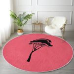 Renkli Zeminde Onedraw Çizimli Ağaç Desenli Dijital Baskılı Modern Bordo Salon ve Oturma Odası Kaymaz Tabanlı Yuvarlak Halı Realhomes