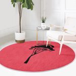 Renkli Zeminde Onedraw Çizimli Ağaç Desenli Dijital Baskılı Modern Bordo Salon ve Oturma Odası Kaymaz Tabanlı Yuvarlak Halı Realhomes