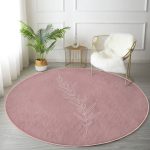 - RealHomes Dijital Baskılı Kaymaz Tabanlı Comfort Yuvarlak Halı - Realhomes  Renkli Zeminde Yaprak Desenli Dijital Baskılı Modern Turuncu Salon ve Oturma Odası Yıkanabilir Kaymaz Tabanlı Yuvarlak Halı Realhomes