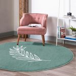 - RealHomes Dijital Baskılı Kaymaz Tabanlı Comfort Yuvarlak Halı - Realhomes  Renkli Zeminde Yaprak Desenli Dijital Baskılı Modern Turkuaz Salon ve Oturma Odası Yıkanabilir Kaymaz Tabanlı Yuvarlak Halı Realhomes