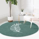 - RealHomes Dijital Baskılı Kaymaz Tabanlı Comfort Yuvarlak Halı - Realhomes  Renkli Zeminde Yaprak Desenli Dijital Baskılı Modern Turkuaz Salon ve Oturma Odası Yıkanabilir Kaymaz Tabanlı Yuvarlak Halı Realhomes
