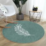 - RealHomes Dijital Baskılı Kaymaz Tabanlı Comfort Yuvarlak Halı - Realhomes  Renkli Zeminde Yaprak Desenli Dijital Baskılı Modern Turkuaz Salon ve Oturma Odası Yıkanabilir Kaymaz Tabanlı Yuvarlak Halı Realhomes