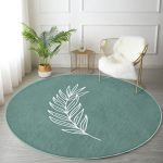 - RealHomes Dijital Baskılı Kaymaz Tabanlı Comfort Yuvarlak Halı - Realhomes  Renkli Zeminde Yaprak Desenli Dijital Baskılı Modern Turkuaz Salon ve Oturma Odası Yıkanabilir Kaymaz Tabanlı Yuvarlak Halı Realhomes