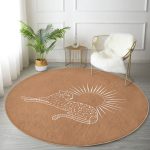 - RealHomes Dijital Baskılı Kaymaz Tabanlı Comfort Yuvarlak Halı - Realhomes  Pastel Zeminde Onedraw Çizimli Güneş Desenli Dijital Baskılı Modern Kahverengi Salon ve Oturma Odası Kaymaz Tabanlı Yuvarlak Halı Realhomes