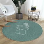 Renkli Zeminde Onedraw Çizimli Bayan Silüeti Dijital Baskılı Modern Turkuaz Salon ve Oturma Odası Kaymaz Tabanlı Yuvarlak Halı Realhomes