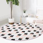 - RealHomes Dijital Baskılı Kaymaz Tabanlı Comfort Yuvarlak Halı - Realhomes  Beyaz Zeminde Siyah Puantiyeli Kaktüs Desenli Dijital Baskılı Modern Pembe Koridor ve Antre Yıkanabilir Kaymaz Tabanlı Yuvarlak Halı Realhomes