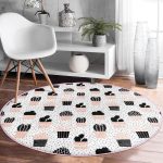 - RealHomes Dijital Baskılı Kaymaz Tabanlı Comfort Yuvarlak Halı - Realhomes  Beyaz Zeminde Siyah Puantiyeli Kaktüs Desenli Dijital Baskılı Modern Pembe Koridor ve Antre Yıkanabilir Kaymaz Tabanlı Yuvarlak Halı Realhomes