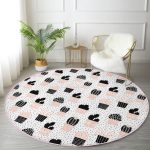 - RealHomes Dijital Baskılı Kaymaz Tabanlı Comfort Yuvarlak Halı - Realhomes  Beyaz Zeminde Siyah Puantiyeli Kaktüs Desenli Dijital Baskılı Modern Pembe Koridor ve Antre Yıkanabilir Kaymaz Tabanlı Yuvarlak Halı Realhomes