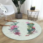 Beyaz Zeminde Kaktüs Desenli Dijital Baskılı Modern Yeşil Outdoor Yıkanabilir Kaymaz Tabanlı Yuvarlak Halı Realhomes