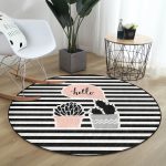 Renkli Zeminde Siyah Çizgili Kaktüs Desenli Dijital Baskılı Modern Outdoor Yıkanabilir Kaymaz Tabanlı Yuvarlak Halı Realhomes