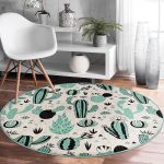 - RealHomes Dijital Baskılı Kaymaz Tabanlı Comfort Yuvarlak Halı - Realhomes  Renkli Zeminde Kaktüs Desenli Dijital Baskılı Modern Yeşil Koridor ve Antre Yıkanabilir Kaymaz Tabanlı Yuvarlak Halı Realhomes