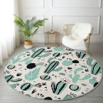 - RealHomes Dijital Baskılı Kaymaz Tabanlı Comfort Yuvarlak Halı - Realhomes  Renkli Zeminde Kaktüs Desenli Dijital Baskılı Modern Yeşil Koridor ve Antre Yıkanabilir Kaymaz Tabanlı Yuvarlak Halı Realhomes