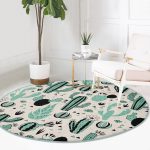 - RealHomes Dijital Baskılı Kaymaz Tabanlı Comfort Yuvarlak Halı - Realhomes  Renkli Zeminde Kaktüs Desenli Dijital Baskılı Modern Yeşil Koridor ve Antre Yıkanabilir Kaymaz Tabanlı Yuvarlak Halı Realhomes