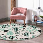 - RealHomes Dijital Baskılı Kaymaz Tabanlı Comfort Yuvarlak Halı - Realhomes  Renkli Zeminde Kaktüs Desenli Dijital Baskılı Modern Yeşil Koridor ve Antre Yıkanabilir Kaymaz Tabanlı Yuvarlak Halı Realhomes