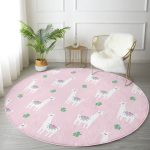 Renkli Zeminde Sevimli Zürafa Desenli Dijital Baskılı Modern Pembe Çocuk ve Genç Odası Yıkanabilir Kaymaz Tabanlı Yuvarlak Halı Realhomes