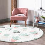 - RealHomes Dijital Baskılı Kaymaz Tabanlı Comfort Yuvarlak Halı - Realhomes  Beyaz Zeminde Kaktüs Desenli Dijital Baskılı Modern Pembe Çocuk ve Genç Odası Yıkanabilir Kaymaz Tabanlı Yuvarlak Halı Realhomes