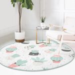 - RealHomes Dijital Baskılı Kaymaz Tabanlı Comfort Yuvarlak Halı - Realhomes  Beyaz Zeminde Kaktüs Desenli Dijital Baskılı Modern Pembe Çocuk ve Genç Odası Yıkanabilir Kaymaz Tabanlı Yuvarlak Halı Realhomes