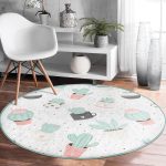 - RealHomes Dijital Baskılı Kaymaz Tabanlı Comfort Yuvarlak Halı - Realhomes  Beyaz Zeminde Kaktüs Desenli Dijital Baskılı Modern Pembe Çocuk ve Genç Odası Yıkanabilir Kaymaz Tabanlı Yuvarlak Halı Realhomes