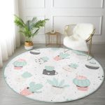 - RealHomes Dijital Baskılı Kaymaz Tabanlı Comfort Yuvarlak Halı - Realhomes  Beyaz Zeminde Kaktüs Desenli Dijital Baskılı Modern Pembe Çocuk ve Genç Odası Yıkanabilir Kaymaz Tabanlı Yuvarlak Halı Realhomes