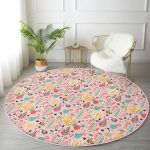 - RealHomes Dijital Baskılı Kaymaz Tabanlı Comfort Yuvarlak Halı - Realhomes  Renkli Zeminde Kaktüs Desenli Dijital Baskılı Modern Pembe Çocuk ve Genç Odası Yıkanabilir Kaymaz Tabanlı Yuvarlak Halı Realhomes