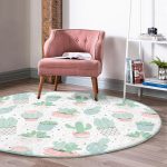 - RealHomes Dijital Baskılı Kaymaz Tabanlı Comfort Yuvarlak Halı - Realhomes  Beyaz Zeminde Renkli Kaktüs Desenli Dijital Baskılı Modern Pembe Çocuk ve Genç Odası Yıkanabilir Kaymaz Tabanlı Yuvarlak Halı Realhomes