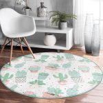 - RealHomes Dijital Baskılı Kaymaz Tabanlı Comfort Yuvarlak Halı - Realhomes  Beyaz Zeminde Renkli Kaktüs Desenli Dijital Baskılı Modern Pembe Çocuk ve Genç Odası Yıkanabilir Kaymaz Tabanlı Yuvarlak Halı Realhomes