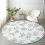 - RealHomes Dijital Baskılı Kaymaz Tabanlı Comfort Yuvarlak Halı - Realhomes  Beyaz Zeminde Renkli Kaktüs Desenli Dijital Baskılı Modern Pembe Çocuk ve Genç Odası Yıkanabilir Kaymaz Tabanlı Yuvarlak Halı Realhomes