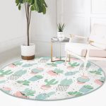 - RealHomes Dijital Baskılı Kaymaz Tabanlı Comfort Yuvarlak Halı - Realhomes  Beyaz Zeminde Renkli Kaktüs Desenli Dijital Baskılı Modern Pembe Çocuk ve Genç Odası Yıkanabilir Kaymaz Tabanlı Yuvarlak Halı Realhomes