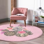 - RealHomes Dijital Baskılı Kaymaz Tabanlı Comfort Yuvarlak Halı - Realhomes  Renkli Zeminde Kaktüs Desenli Dijital Baskılı Modern Pembe Koridor ve Antre Yıkanabilir Kaymaz Tabanlı Yuvarlak Halı Realhomes