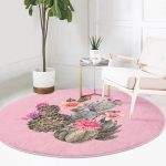 - RealHomes Dijital Baskılı Kaymaz Tabanlı Comfort Yuvarlak Halı - Realhomes  Renkli Zeminde Kaktüs Desenli Dijital Baskılı Modern Pembe Koridor ve Antre Yıkanabilir Kaymaz Tabanlı Yuvarlak Halı Realhomes