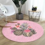 - RealHomes Dijital Baskılı Kaymaz Tabanlı Comfort Yuvarlak Halı - Realhomes  Renkli Zeminde Kaktüs Desenli Dijital Baskılı Modern Pembe Koridor ve Antre Yıkanabilir Kaymaz Tabanlı Yuvarlak Halı Realhomes