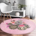 - RealHomes Dijital Baskılı Kaymaz Tabanlı Comfort Yuvarlak Halı - Realhomes  Renkli Zeminde Kaktüs Desenli Dijital Baskılı Modern Pembe Koridor ve Antre Yıkanabilir Kaymaz Tabanlı Yuvarlak Halı Realhomes