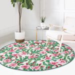 - RealHomes Dijital Baskılı Kaymaz Tabanlı Comfort Yuvarlak Halı - Realhomes  Beyaz Zeminde Renkli Kaktüs Desenli Dijital Baskılı Modern Yeşil Koridor ve Antre Yıkanabilir Kaymaz Tabanlı Yuvarlak Halı Realhomes
