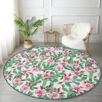 - RealHomes Dijital Baskılı Kaymaz Tabanlı Comfort Yuvarlak Halı - Realhomes  Beyaz Zeminde Renkli Kaktüs Desenli Dijital Baskılı Modern Yeşil Koridor ve Antre Yıkanabilir Kaymaz Tabanlı Yuvarlak Halı Realhomes