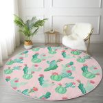 - RealHomes Dijital Baskılı Kaymaz Tabanlı Comfort Yuvarlak Halı - Realhomes  Renkli Zeminde Kaktüs Desenli Dijital Baskılı Modern Pembe Çocuk ve Genç Odası Yıkanabilir Kaymaz Tabanlı Yuvarlak Halı Realhomes