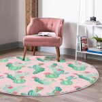 - RealHomes Dijital Baskılı Kaymaz Tabanlı Comfort Yuvarlak Halı - Realhomes  Renkli Zeminde Kaktüs Desenli Dijital Baskılı Modern Pembe Çocuk ve Genç Odası Yıkanabilir Kaymaz Tabanlı Yuvarlak Halı Realhomes